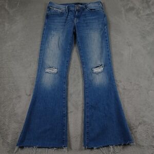 Mavi Amerika Jeans Womens 29 Blue Peace Mid Rise Flare Distressed‎ Raw Hem Denim